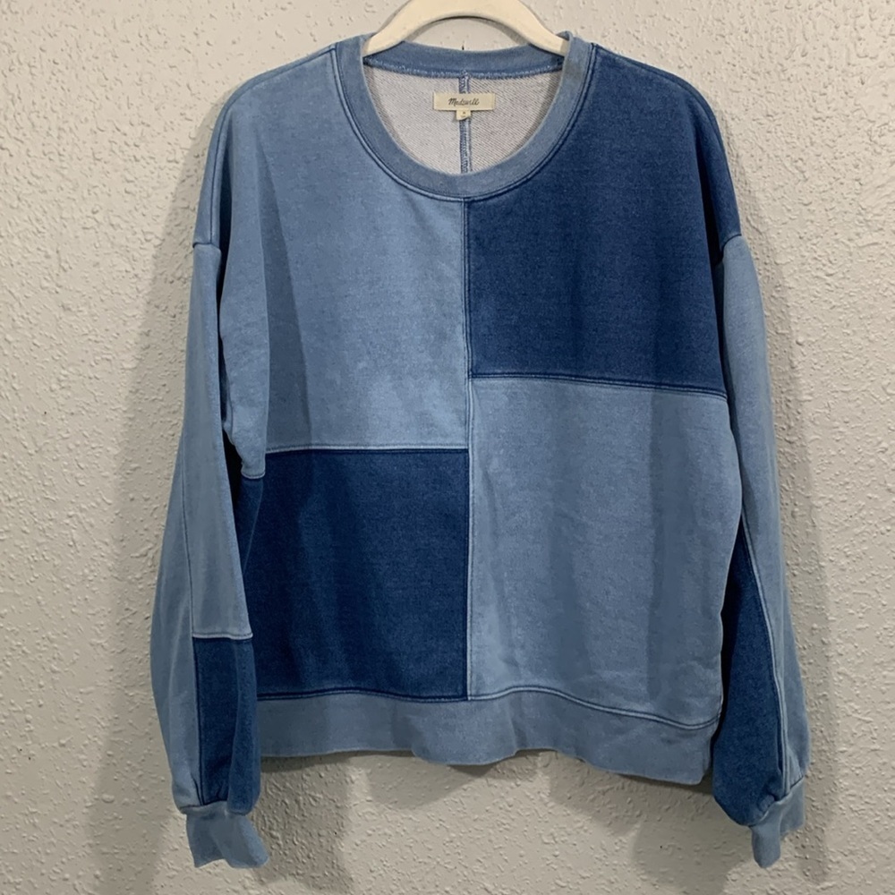 Madewell Blue Indigo-Dyed Patchwork Sweatshirt Si… - image 1